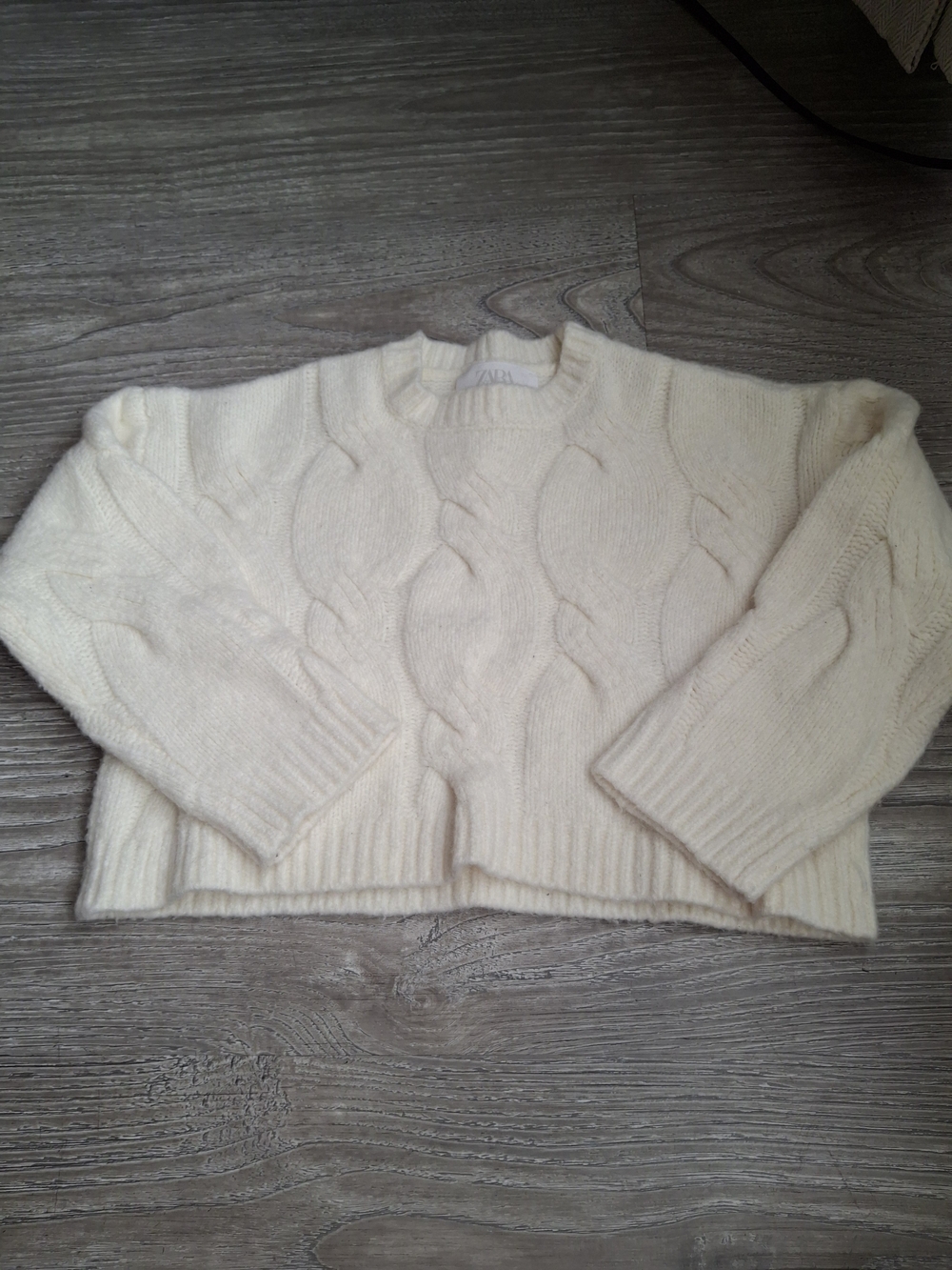 Zara Cream Cable-Knit Crewneck Sweater
